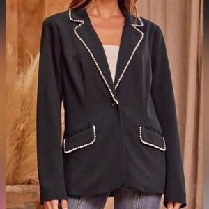 NWT Savanna Jane Black Blazer with Pearl Trim